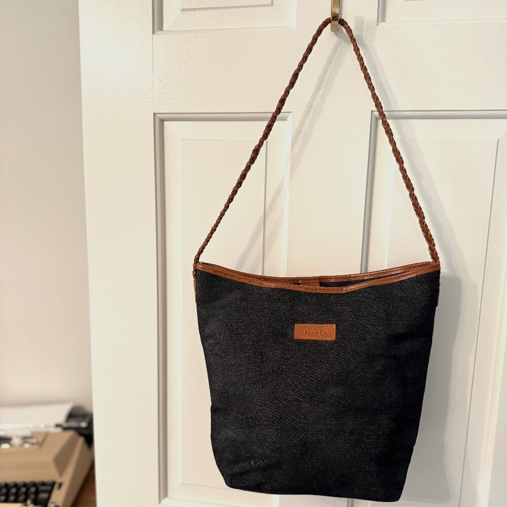 Denim&Co purse- dark denim, leather trim & coin purse
